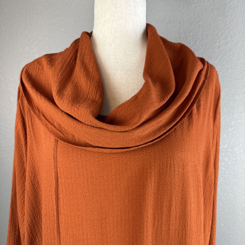 Ali Miles Cowl Neck Asymmetric Tunic Plus Size 1X Rust Orange Pucker Jersey - Picture 2 of 9